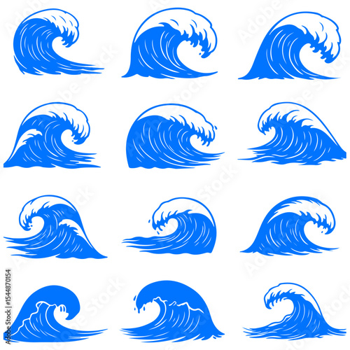 Ethereal seascape abstractions layered with geometric finesse using stylized, crashing, and aesthetic vector interpretation