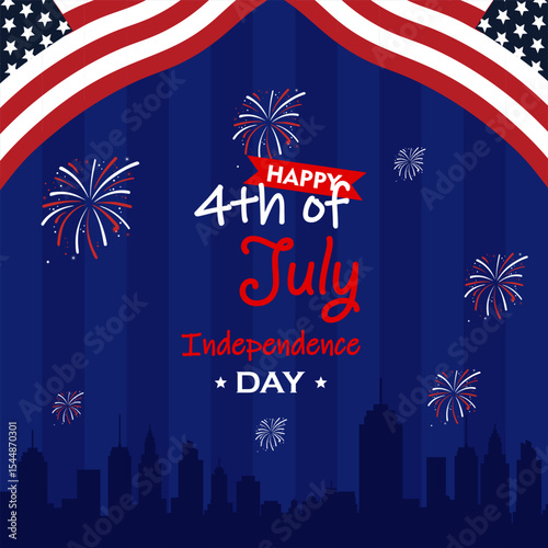 4th of July banner Vector illustration. Happy Independence Day, US flag with text