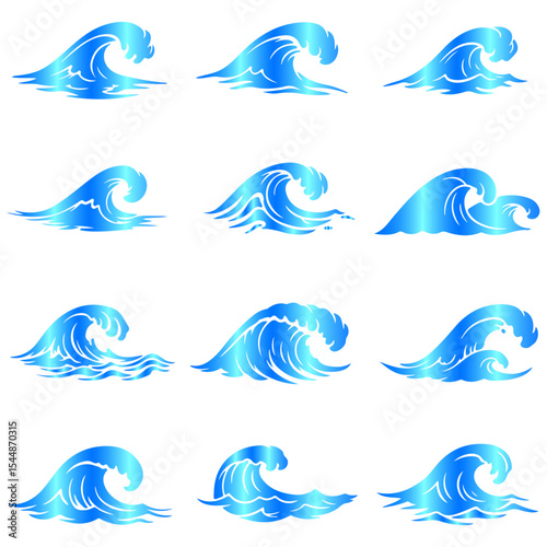 set of sea waves gradient and illustrated with artistic flair using expressive, gradient, and colorful
