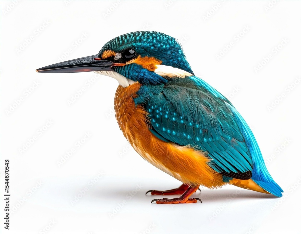Obraz premium Common Kingfisher Bird Profile Vivid Blue and Orange Plumage White Background