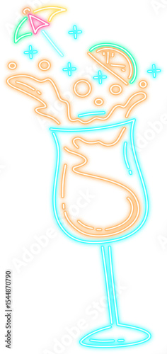 Neon Glow Tropical Cocktail Illustration