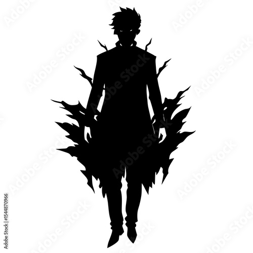 Mysterious Silhouette of a Man Emerging from Darkness, Anime Style Illustration