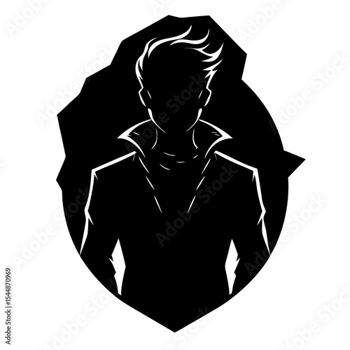 Mysterious Silhouette of a Man in a Stylish Jacket, Black and White Vector Illustration