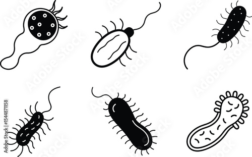 Diverse Bacterial World: Vector Illustrations of Pathogens, Processes, and Unique Concepts