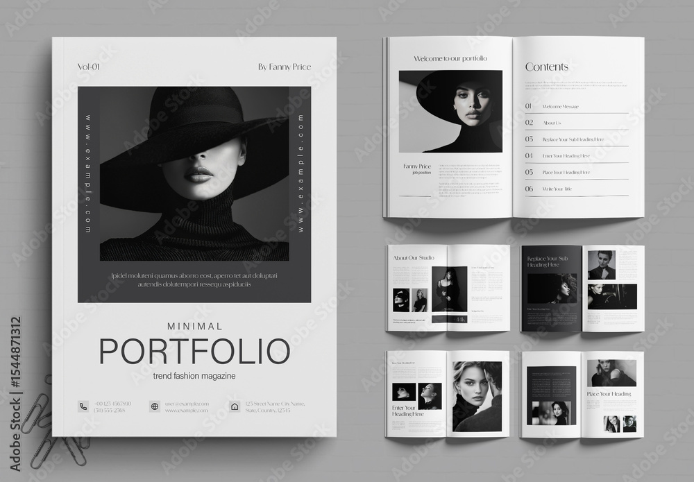 Elegant Black and White Portfolio Magazine Layout Stock Template ...