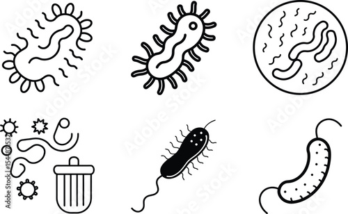 Diverse Bacterial World: Vector Illustrations of Pathogens, Processes, and Unique Concepts