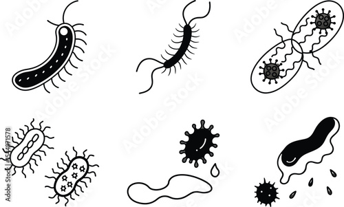 Diverse Bacterial World: Vector Illustrations of Pathogens, Processes, and Unique Concepts