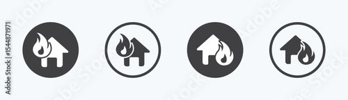 Burning house vector signs. House on fire icon
