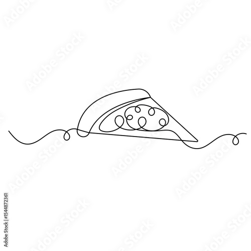 Pizza slice continuous one line drawing outline vector icon	