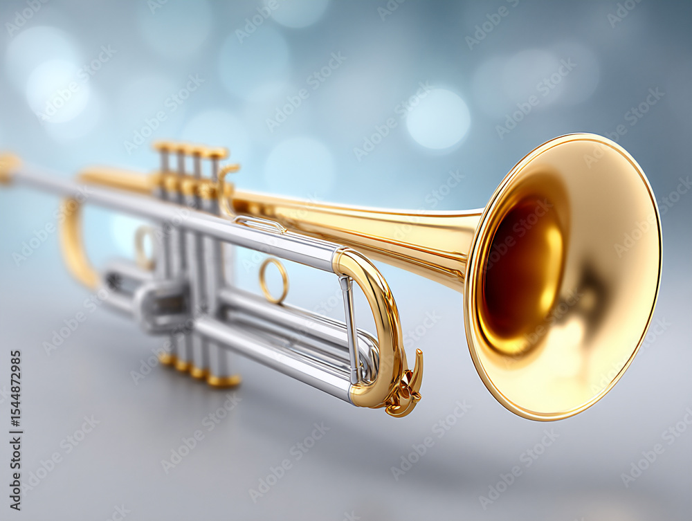 Obraz premium close-up of brass instruments (e.g., trumpet, trombone) with polished surfaces reflecting light
