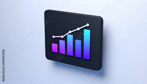 Isolated bar graph chart icon showing upward trend, data analytics on a white background