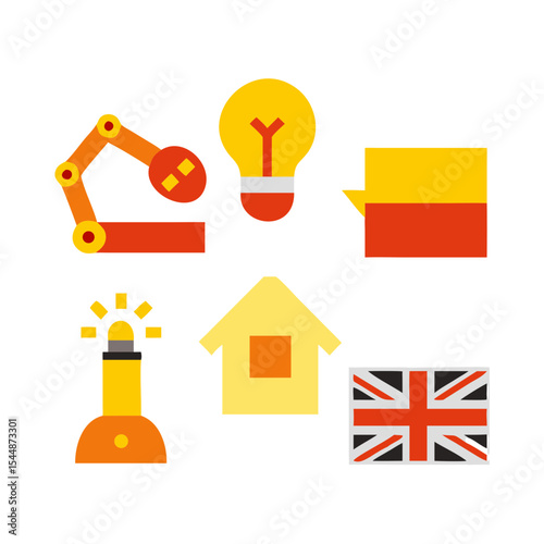 Flat Icons of Robot and UI Elements for Industry