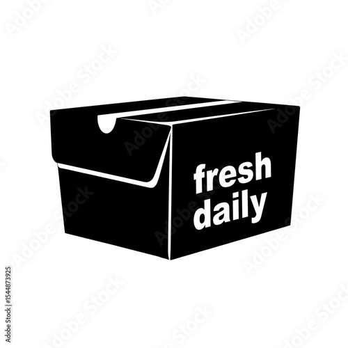 Silhouette of food delivery box with "fresh daily" text on white background, simplicity concept