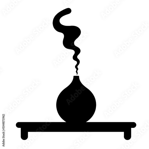 Silhouette of humidifier on shelf emitting mist, air purification simplicity