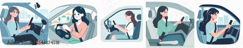 vector character woman driving a car