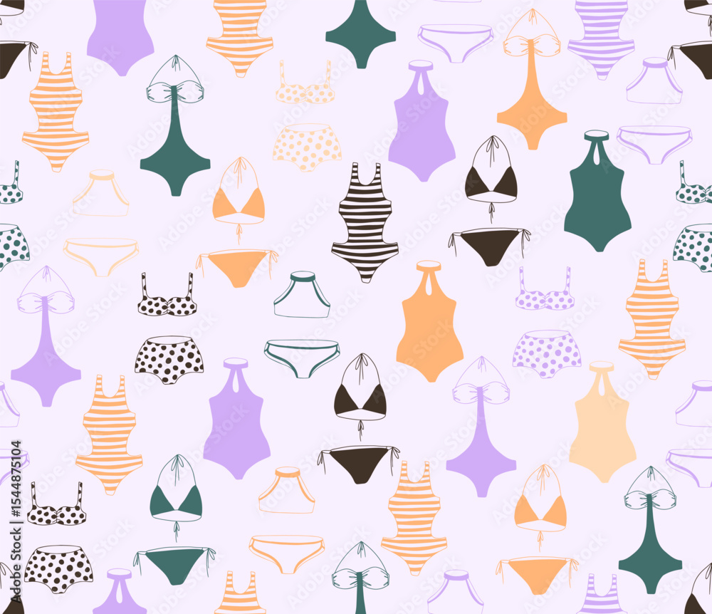 Fototapeta premium Seamless bikini pattern in doodle style.