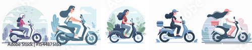 vector character woman driving a motorbike