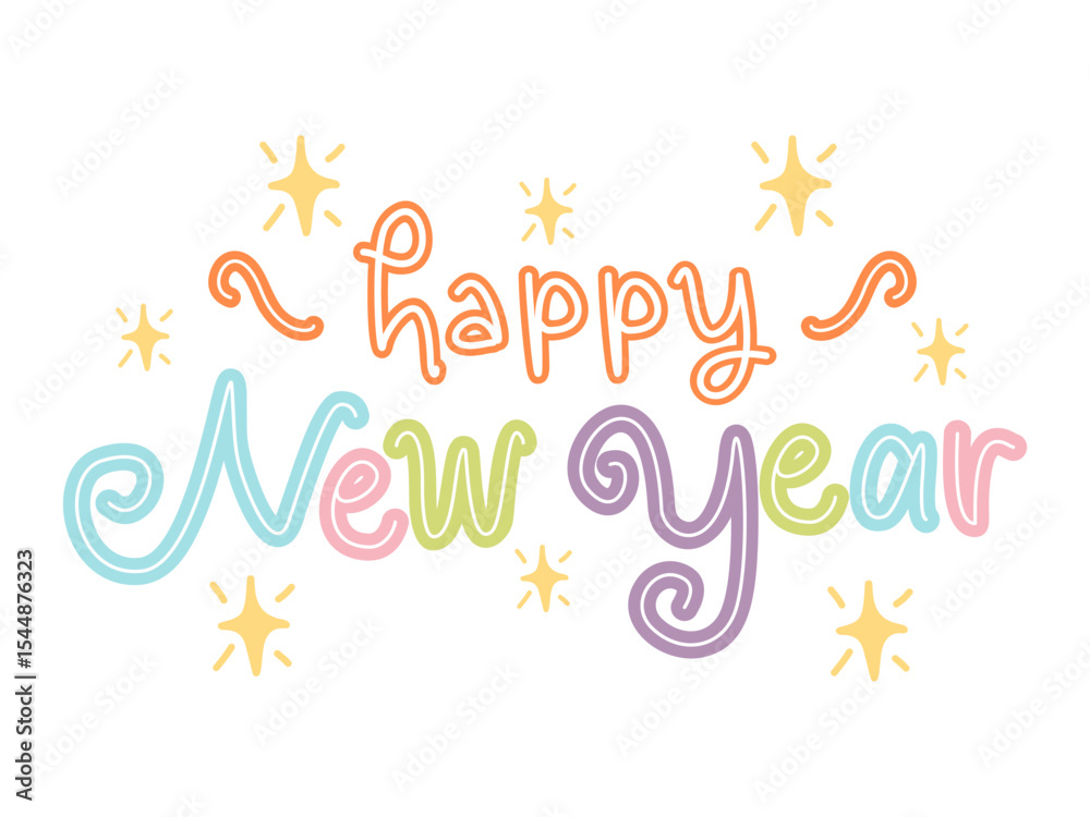 Obraz premium HAPPY NEW YEAR TYPOGRAPHI HANDWRITING COLORFUL NEON VECTOR DESIGN