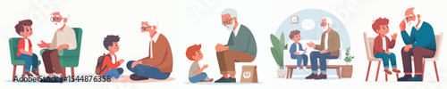 vector character boy talking to grandfather