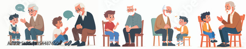 vector character boy talking to grandfather