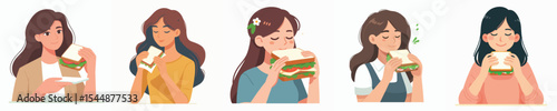 vector character woman eating sandwich