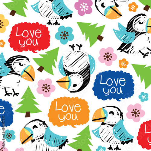 toucan doodle vector seamless for background.eps