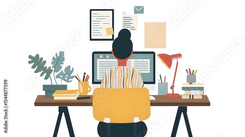Woman at Desk in Modern Home Office