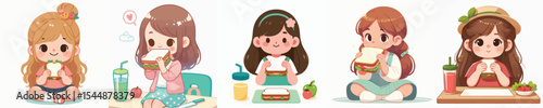 girl character vector eating sandwich