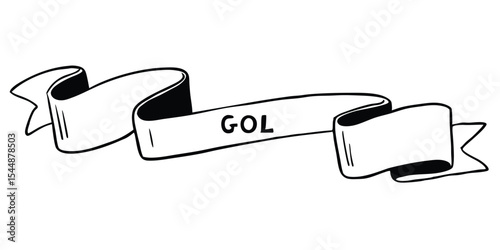 A vintage style banner with the word gol written on it in black and white outline illustration art