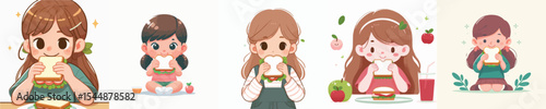 girl character vector eating sandwich