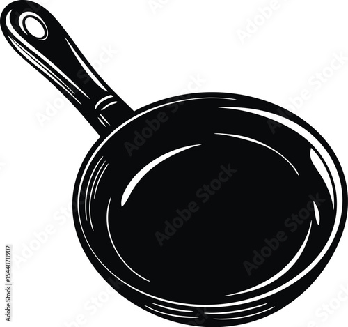 Minimalist Black and White Frying Pan Illustration – Simple Vector with Handle

