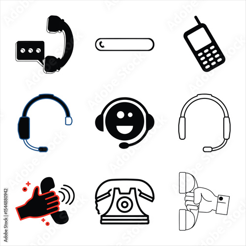 Communication Technology Icons Set Featuring Telephones Headsets And Customer Service Support Pictograms