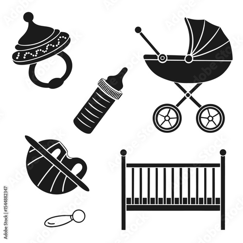 Baby items icons set black silhouette