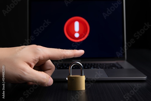 Computer Security Alert Concept Finger On The Lock Symbol