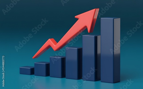 3D Rendered Business Growth Chart Visualizing Upward Trend and Success