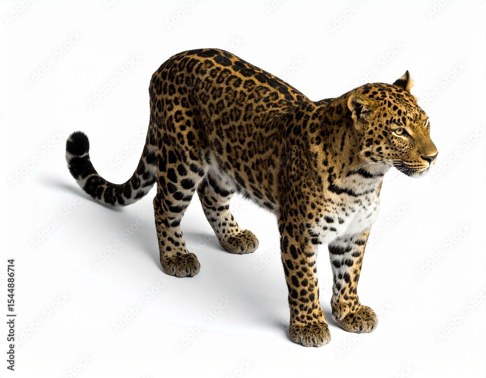 Naklejka premium Leopard standing full body isolated on white background Its spotted coat is clearly visible