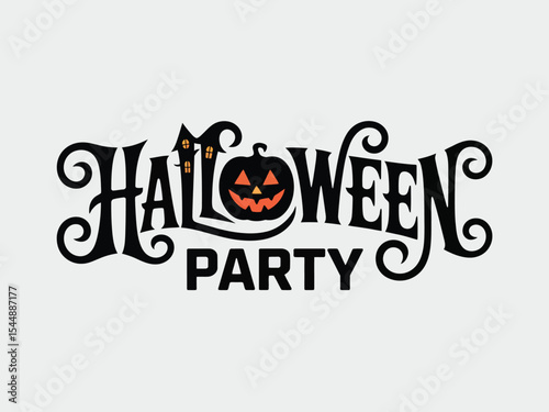 Halloween Party Black Lettering Jackolantern Haunted House