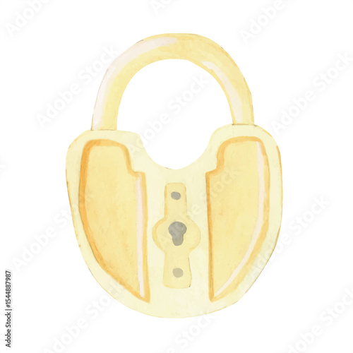 Golden lock Watercolor hand drawn vintage illustration. Isolated from the background. For your design stickers, stationery, postcards, World Password Day, design element for wedding, Valentines day