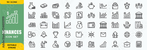 Finance line icons set. Money payments elements outline icons collection. Payments elements symbols. Currency, money, bank, cryptocurrency, check, wallet, piggy, balance, safe - stock vector.