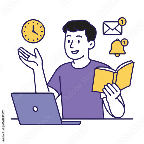 Calendar and scheduling concept with character organizing tasks, planning appointments, and managing time effectively. Illustrates task coordination, productivity, and efficient workflow. Vector.