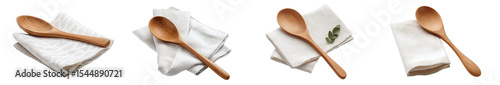 Minimalist Wooden Spoon and Folded Napkin Still Life Arrangement for Culinary Presentation on a Transparent Background PNG set
