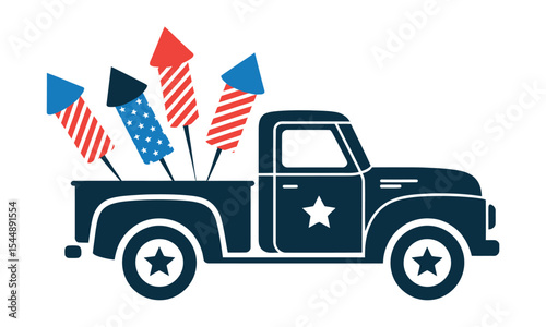 Patriotic Pickup with Fireworks Fourth of July Celebration