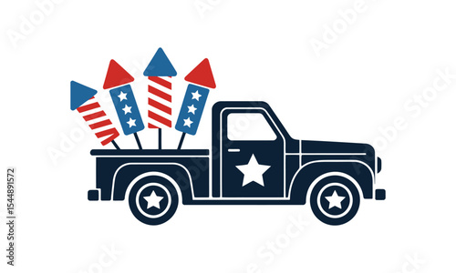 Patriotic Pickup with Fireworks Fourth of July Celebration
