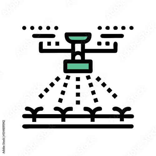 Automatic smart irrigation system with a water sprinkler watering a plant, concept of modern agriculture and gardening, vector illustration