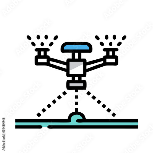 Automatic smart irrigation system with a water sprinkler watering a plant, concept of modern agriculture and gardening, vector illustration