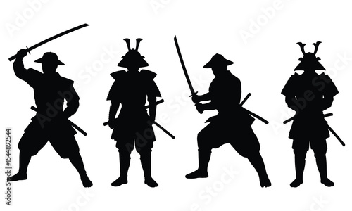Silhouette of traditional Japanese samurai warriors, Samurai warrior silhouette, Japanese martial arts warrior silhouette