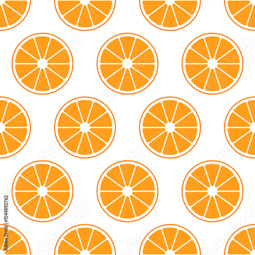 Seamless pattern of orange slices isolated on white background.