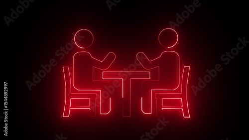 Neon Icon of a Business Meeting with Two Figures at a Table.