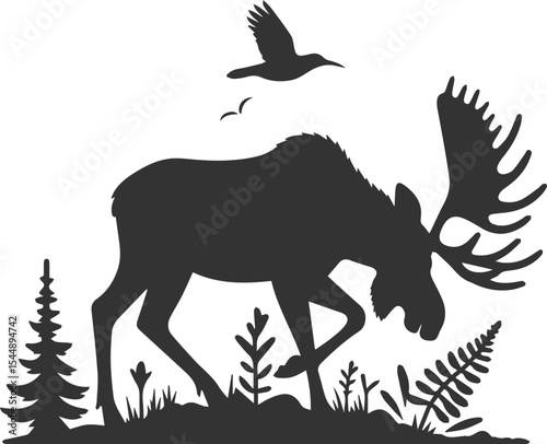 Forest animal moose vector black illustration silhouette