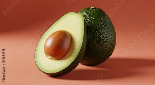 Avocado Halved and Whole on Solid Background for Healthy Eating